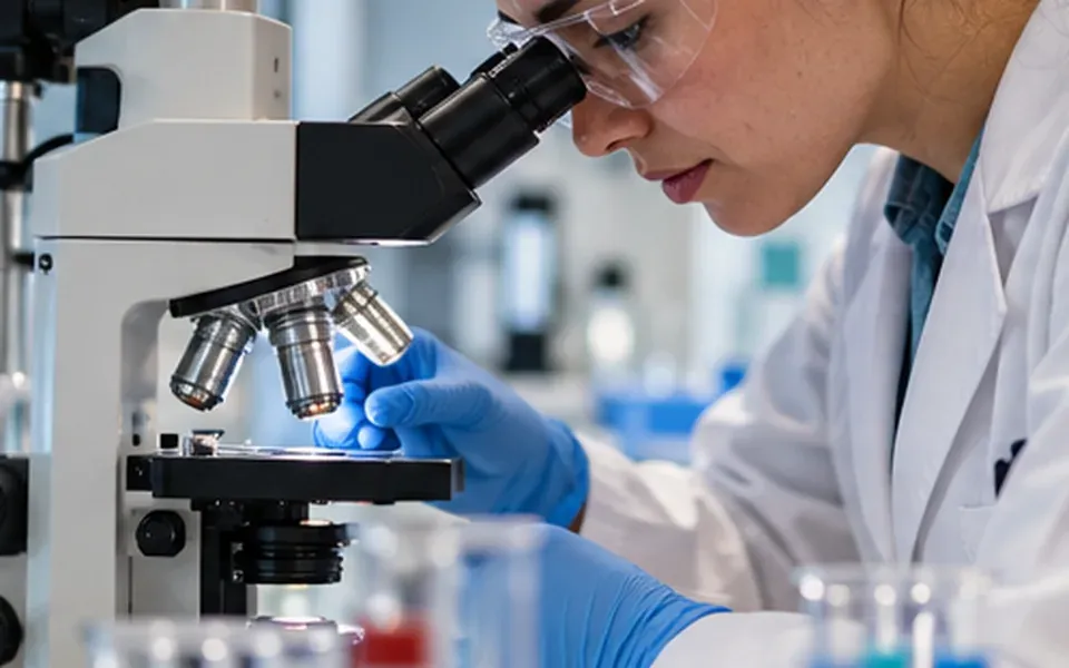 A scientist reviewing a laboratory study, representing the difference between research and approved medicine.