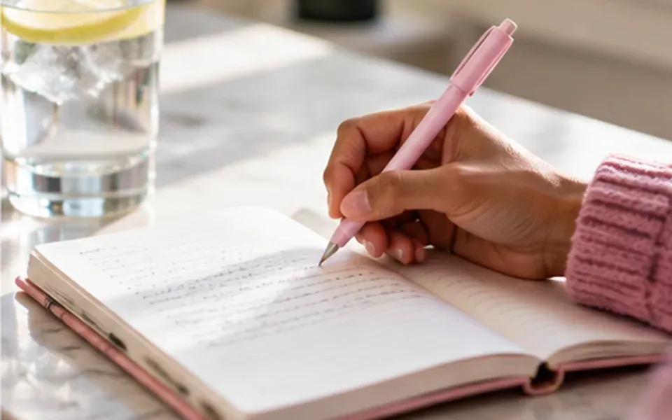 A notebook and pharmacy paperwork on a desk, representing planning for ongoing treatment access.