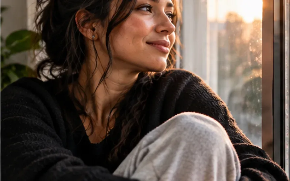 A person reflecting at home with a notebook, representing changes in appetite and experience.