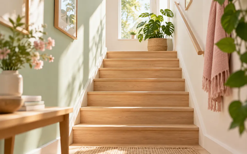 Wooden steps in a sunny hallway, representing gradual dose increases.
