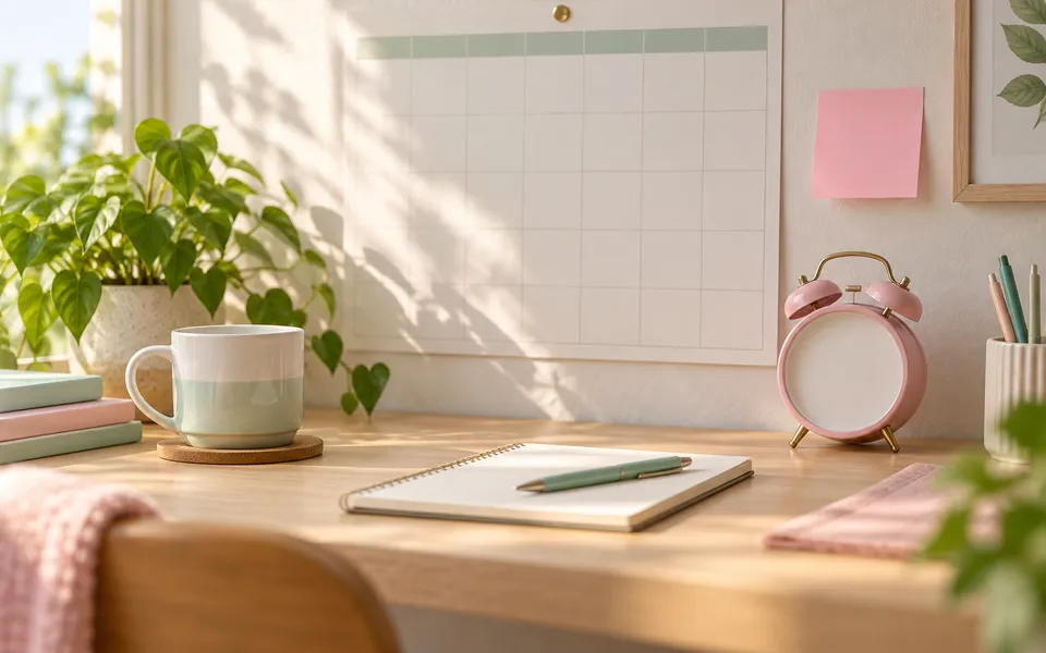 A planner and alarm clock, representing a missed dose.