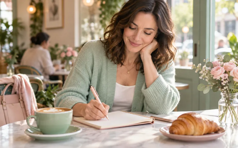 A woman writing a list of questions, representing preparing for a first appointment.