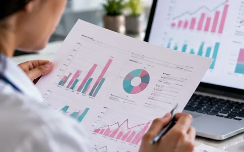 A clinician examining research charts, representing evidence-based heart-health discussions.