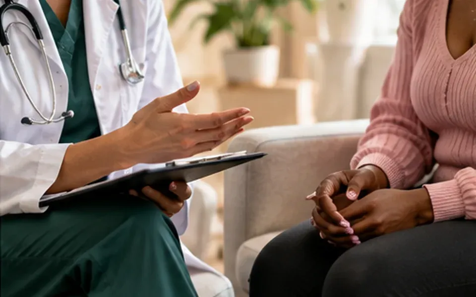 Clinical research charts on a desk, illustrating diabetes outcome studies.