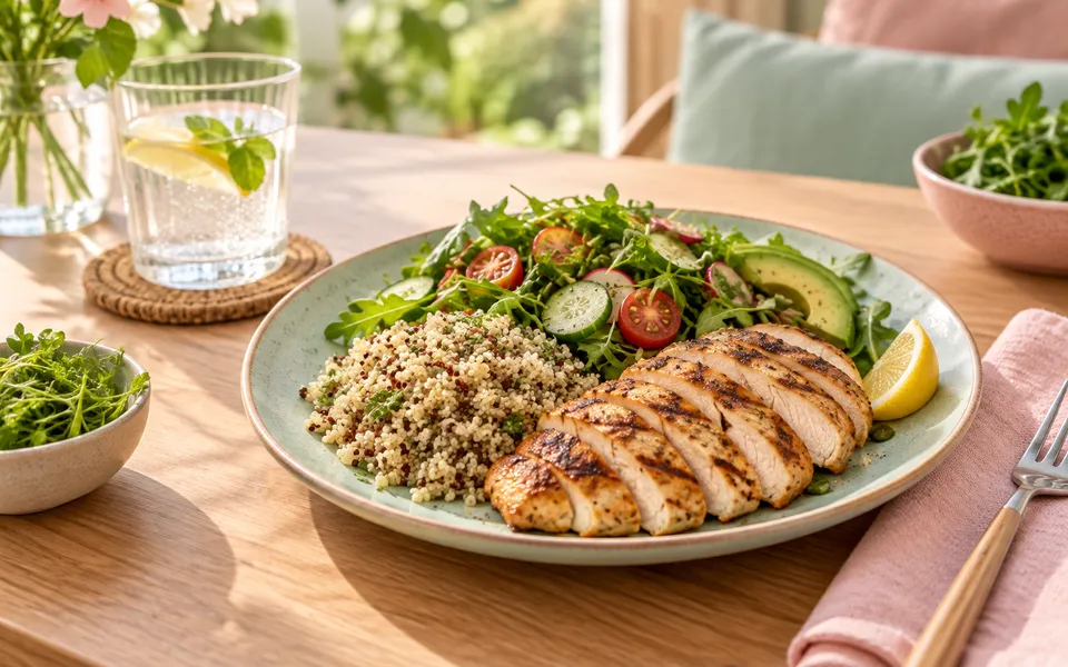 A balanced plate of food, representing liver health research.