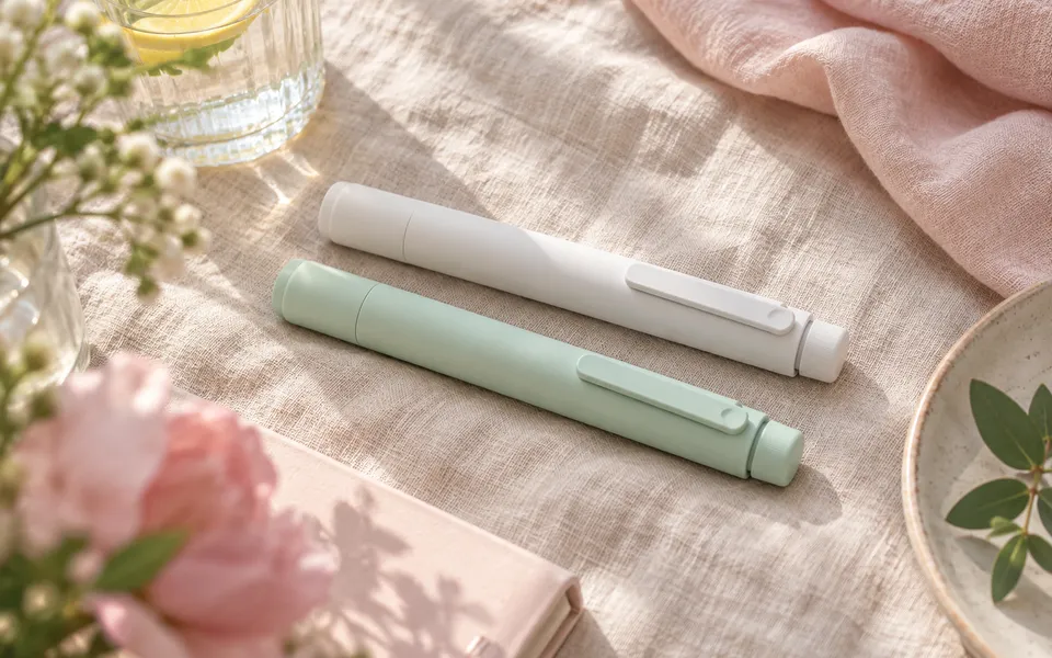 Two medicine pen cases side by side, representing older and newer options.
