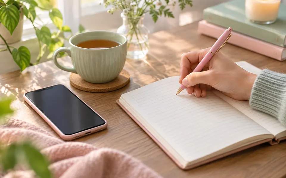 A person writing notes in a notebook, representing tracking side effects.
